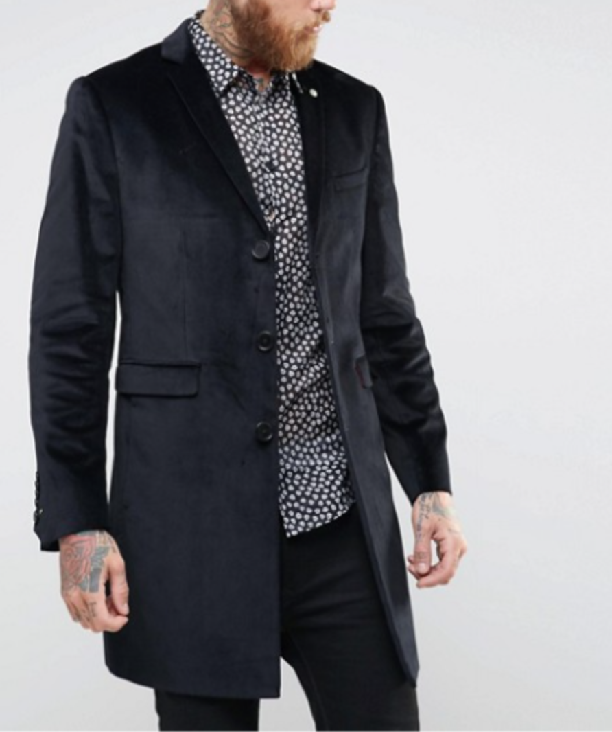 Noose & Monkey black velvet overcoat UK M