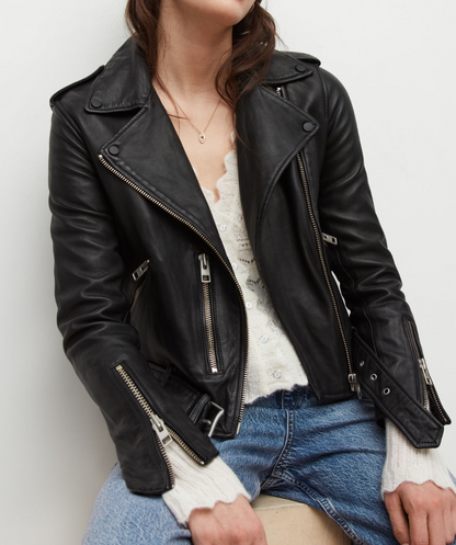 ** need photos **Allsaints Black Balfern Leather Biker Jacket UK 14