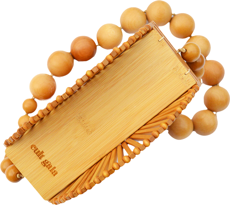 Cult Gaia Beige Round Bamboo Beaded Strap Luna Bag