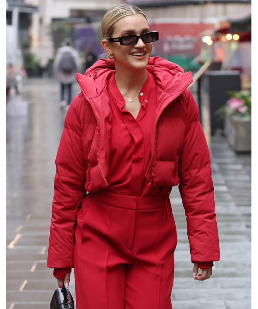 REISS Reworked Red cropped puffer coat UK XS