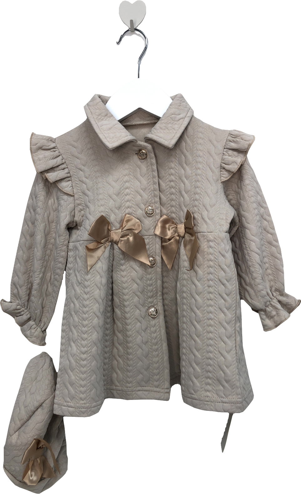 SHEIN Beige Bow Detail Jacket With Matching Beret Hat 9-12 Months