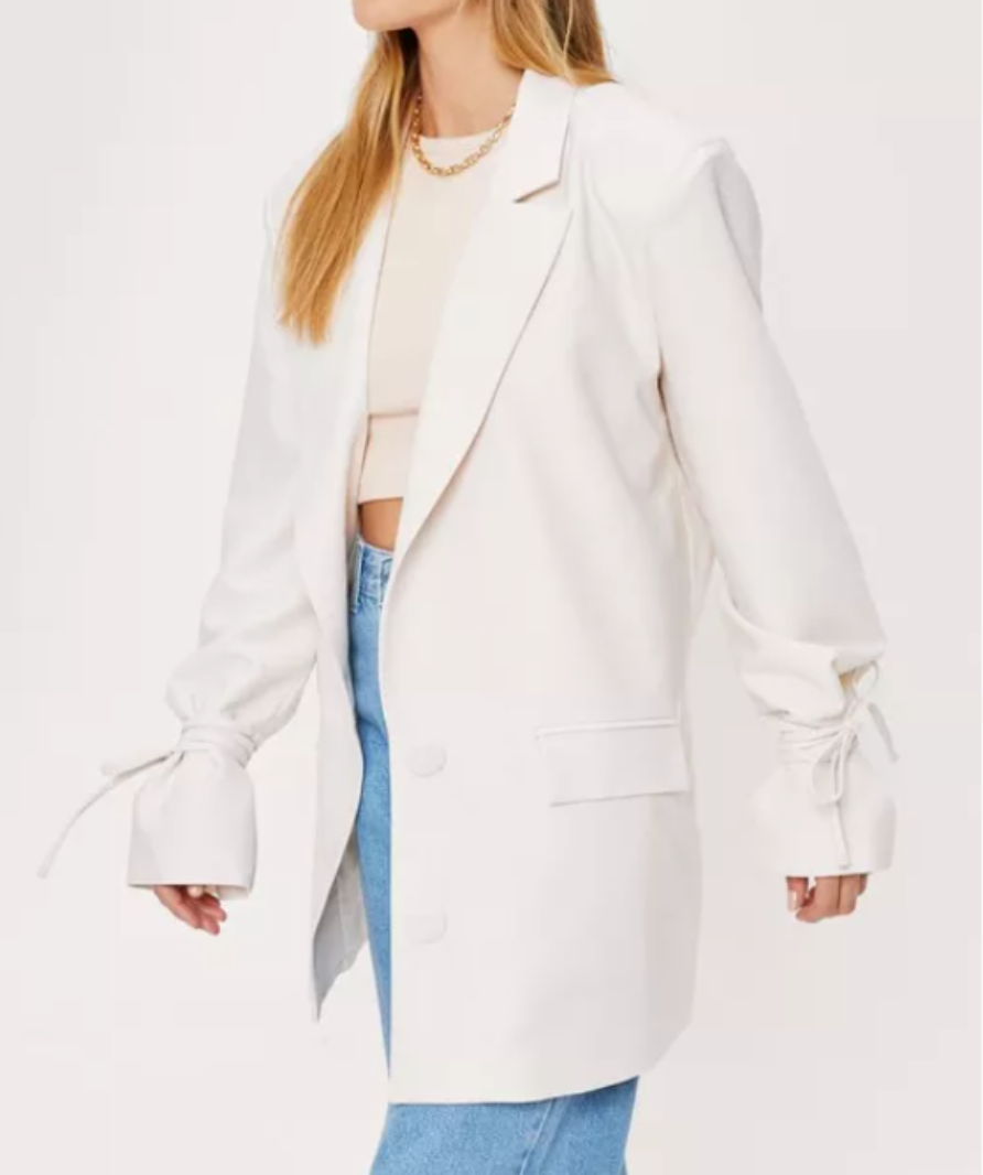 Nasty Gal cream petite tie sleeve oversized blazer UK 8