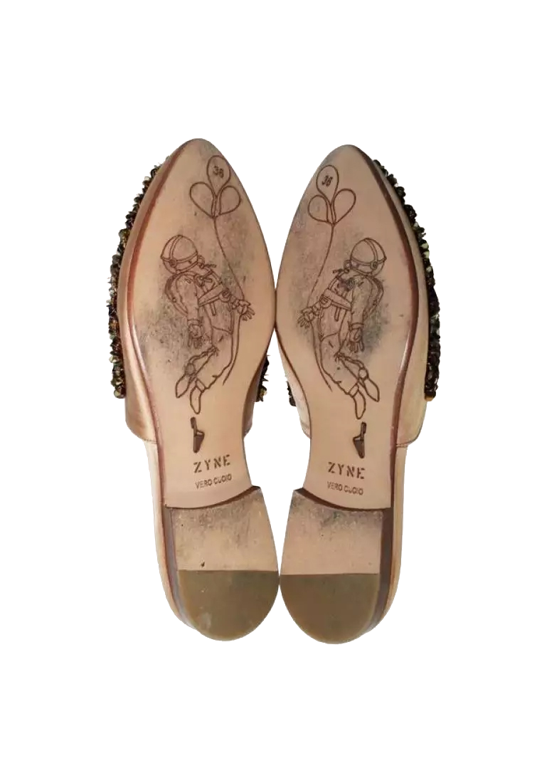 zyne Metallic Bronze Leather Beaded Mules UK 6 EU 39 👠