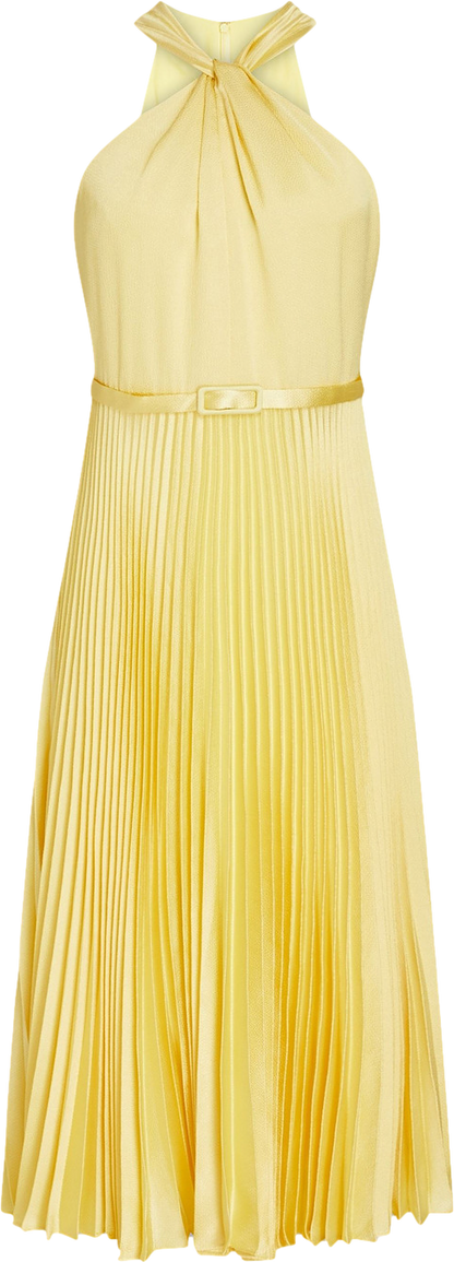 monique lhuillier Yellow Pleated Satin Cocktail Dress BNWT UK 6