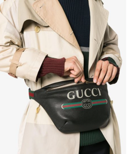 GUCCI Black Logo Grained Calfskin Large Belt/Crossbody Bag