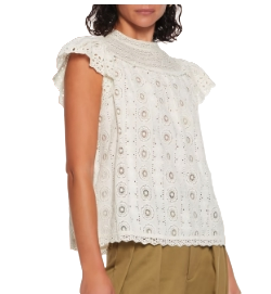 Ulla Johnson Cream Crocheted Lace-trimmed Broderie Anglaise Cotton Top BNWT UK 10