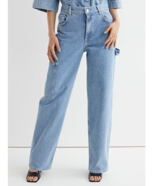 H&M Blue Workwear Straight Jeans UK 10