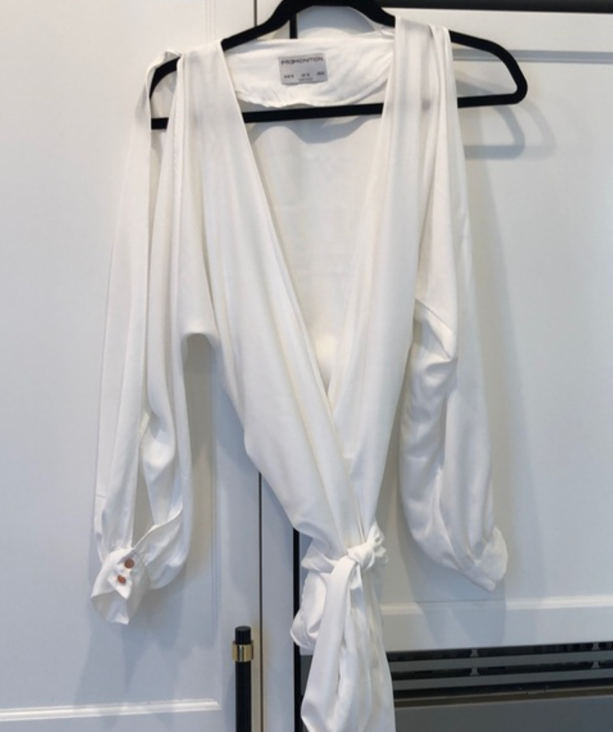 PREMONITION White Wrap Blouse With Open Sleeves UK 8