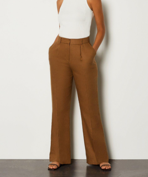 Karen Millen Tobacco Italien Linen Wide Leg Trousers UK 6