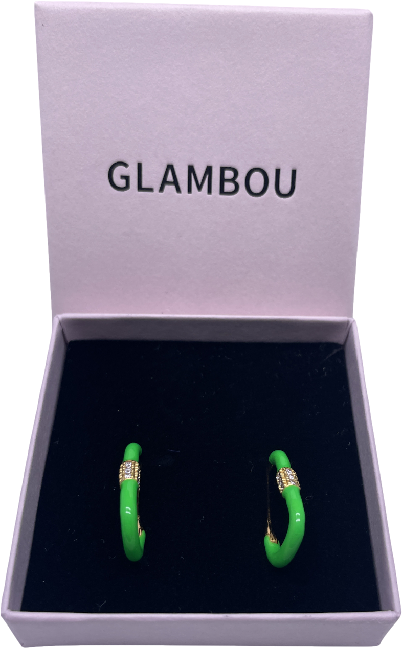 Lili claspe Green Enamel / Crystal Rectangular Hoop Earrings