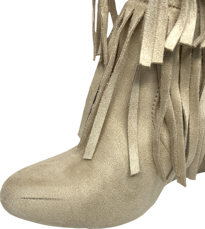 Ego Beige Dellas Padlock Fringe Detail Ankle Boots In Faux Suede UK 6