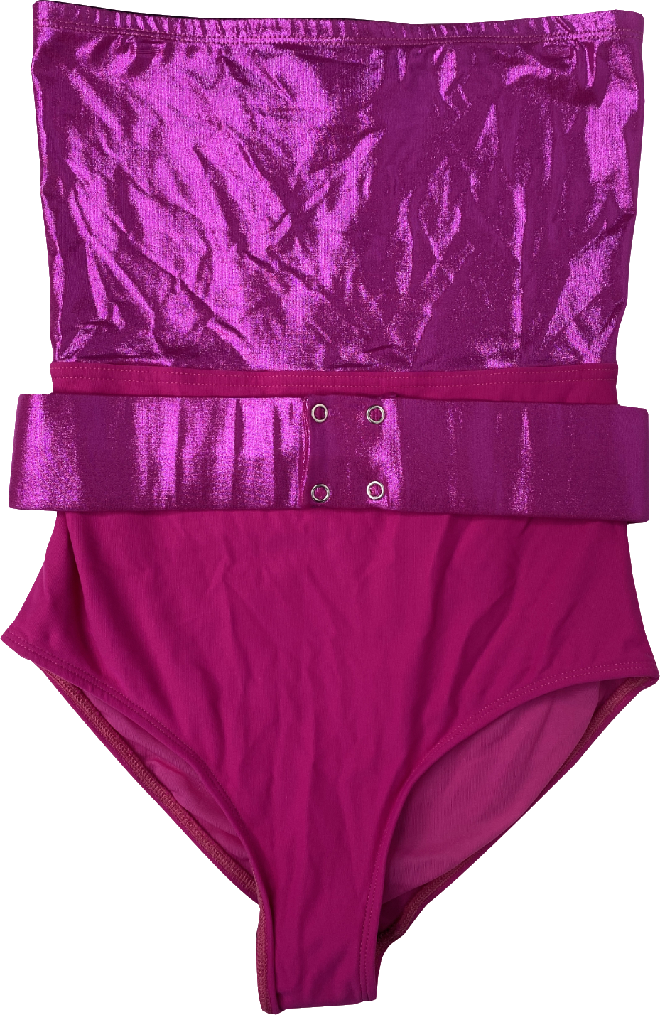 Leslie Amon Pink Metallic Belted Strapless Swimsuit UK S