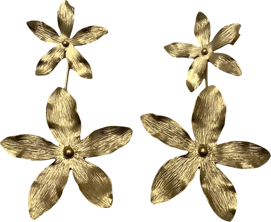 Metallic Large Tone Metal Flower Earrings One Size