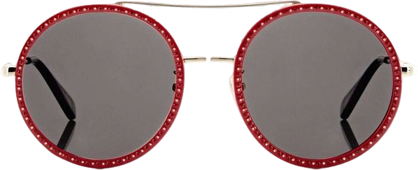 Gucci Circular Frame Red /gold Studded Sunglasses in case