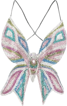 AREA Multicoloured Embroidered Crystal Butterfly Top UK XS/S