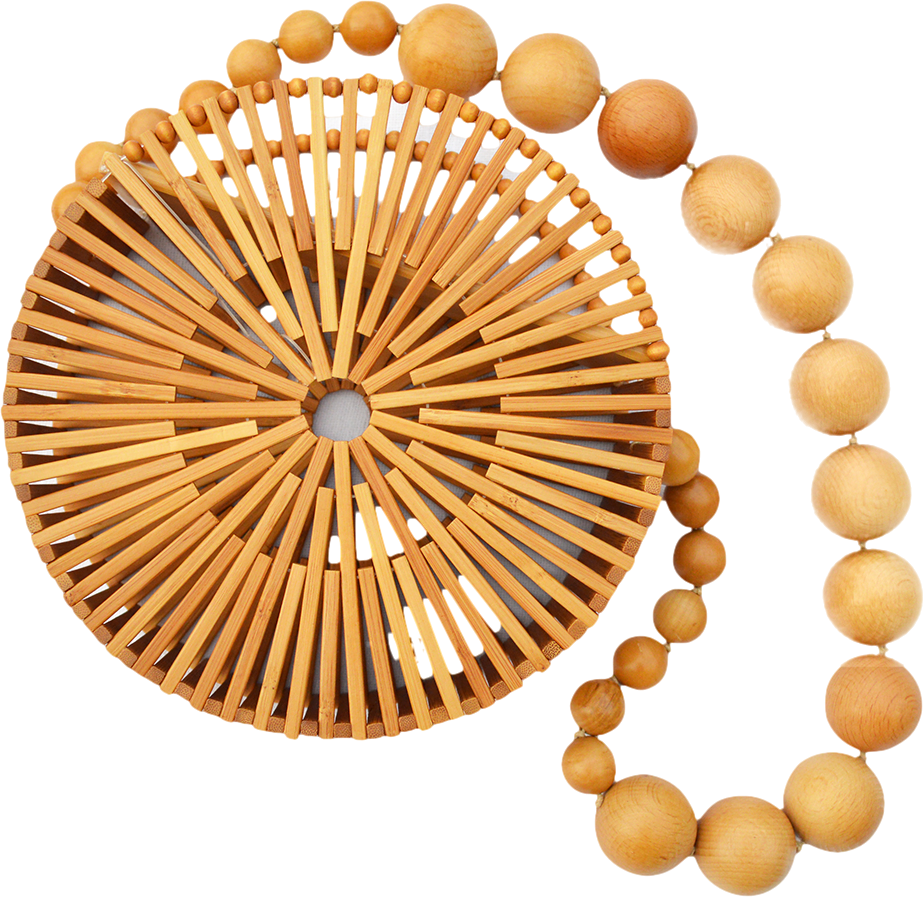 Cult Gaia Beige Round Bamboo Beaded Strap Luna Bag