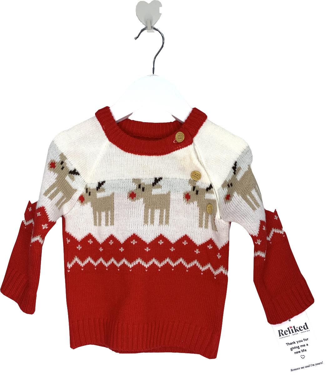 Bobora Red Knitted Reindeer Jumper 6-12 Months 9-12 Months