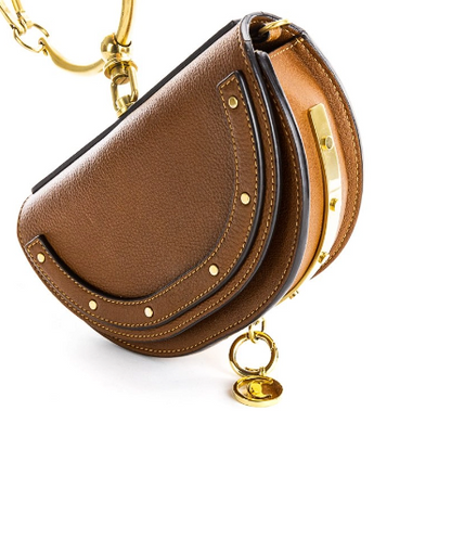 CHLOÉ Tan Brown Leather Nile Minaudière Bracelet Bag