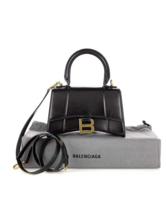 Balenciaga Hourglass XS Handbag in black shiny box calfskin