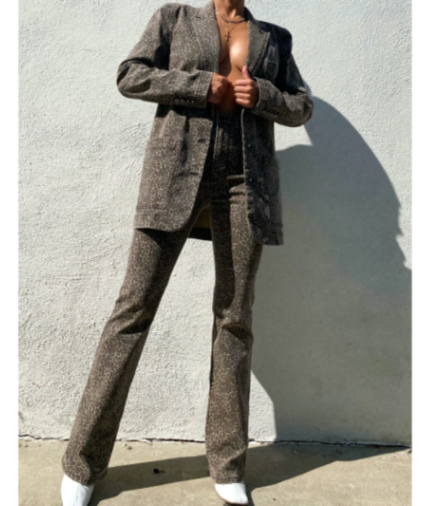 AFRM leopard print denim blazer UK S