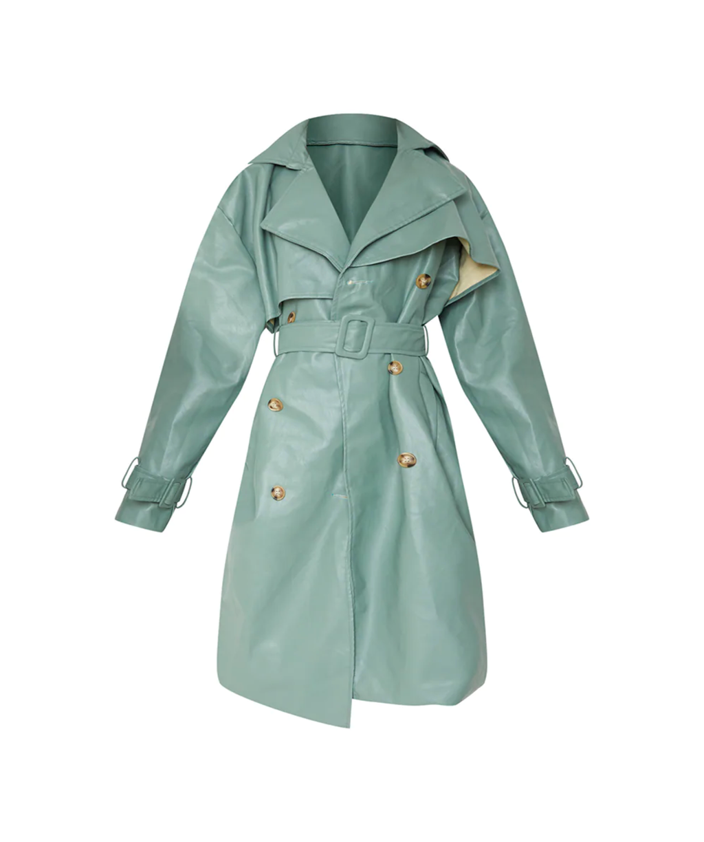 PLT Duck Egg Blue Oversized Belted Midi Trench Coat UK 16