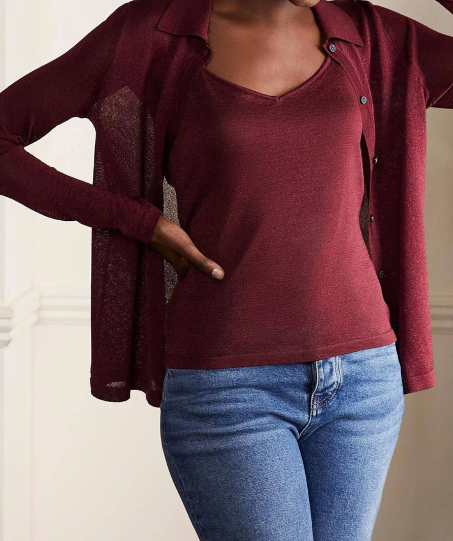 Boden Knitted Sparkle Shirt - Pom Pom Metallic- UK 8