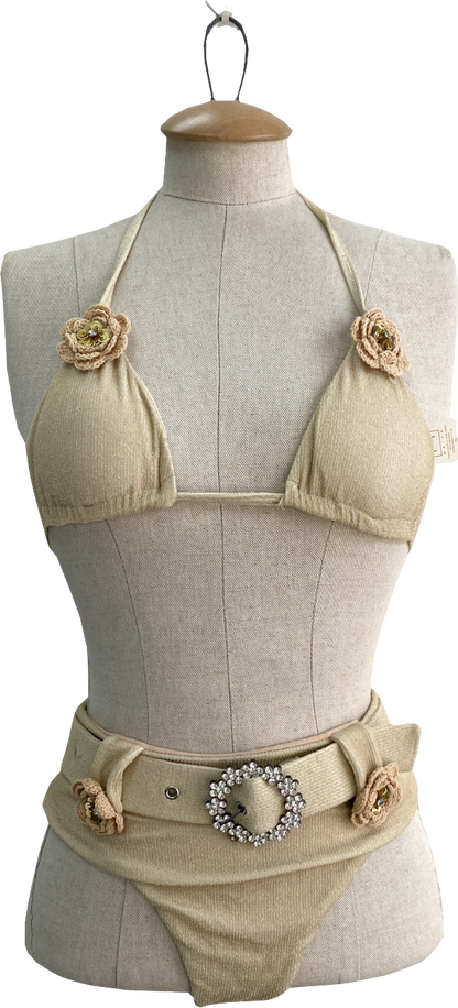 Maiyo Beige Crotchet Embroidered Swimsuit X2 Belts UK S