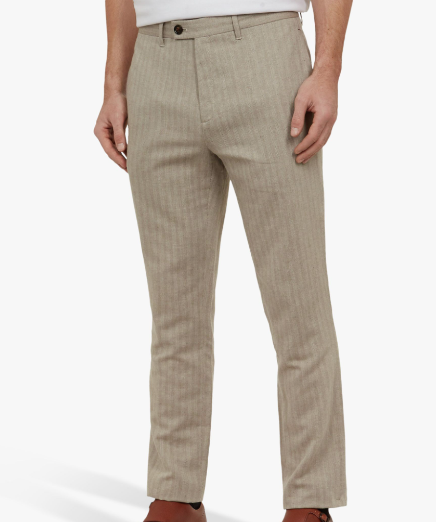 Ted Baker Natural Balrom Linen Blend Herringbone Trousers UK 30R