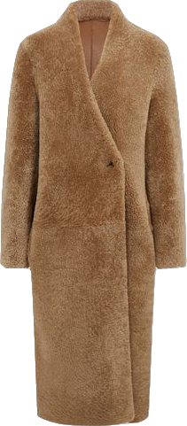 REISS Beige Neave Reversible Long Shearling Coat UK XS
