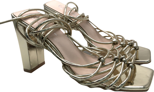 Nasty Gal Metallic Faux Leather Tie Heeled Sandals UK 5 EU 38 👠