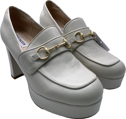 STEVE MADDEN Cream Cinderella Leather Loafer Heels UK 7 EU 40 👠