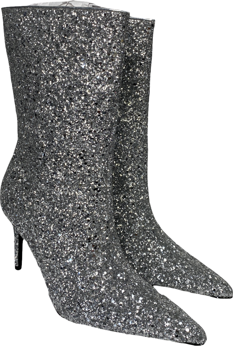 Simmi London Metallic Silver Glitter Ankle Boots UK 7 EU 40 👠