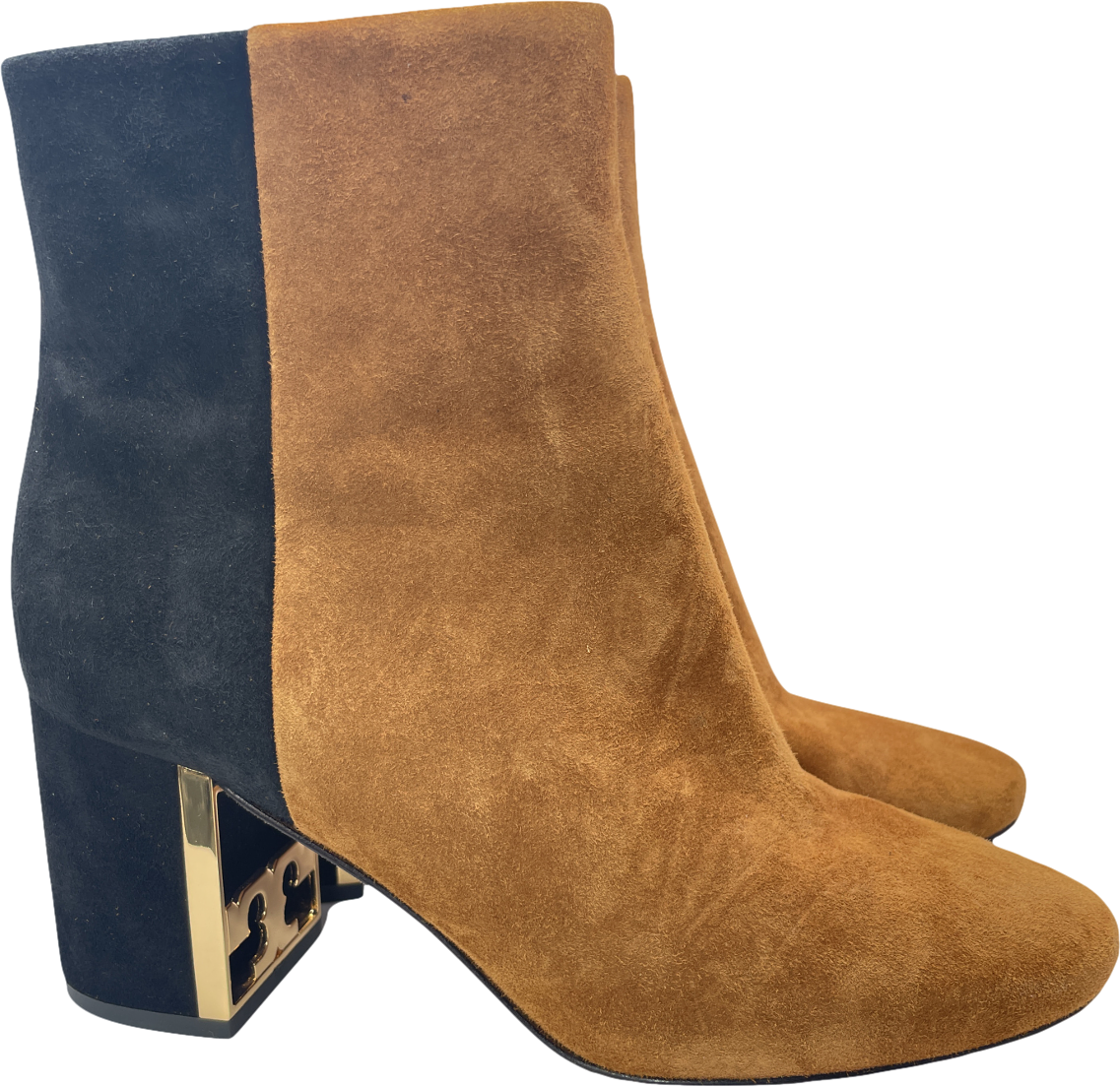 Tory Burch Black / Camel Suede Gigi Logo Heel Ankle Boots Us7 UK 4 EU 37 👠