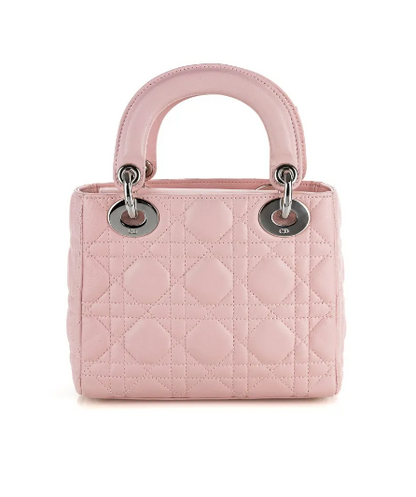 DIOR Pink Leather Lady Dior Tote with Silver Hardware