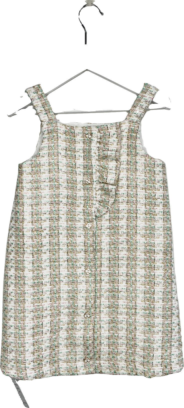 River Island Mini Girls Green Boucle Frill Pinny Dress 3 Years