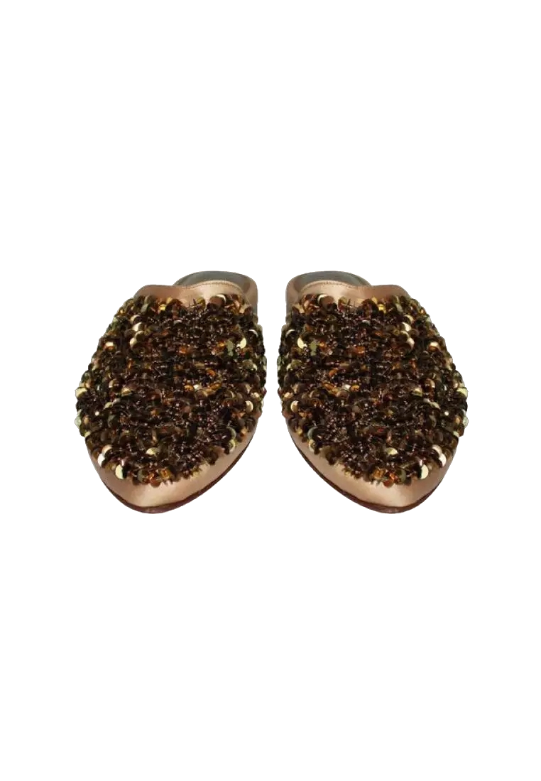 zyne Metallic Bronze Leather Beaded Mules UK 6 EU 39 👠