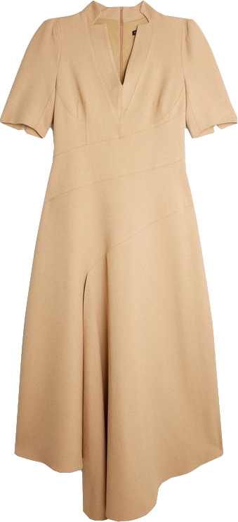 Karen Millen Beige Tailored Structured Crepe Forever Drape Detail Short Sleeve Midi Dress UK 10