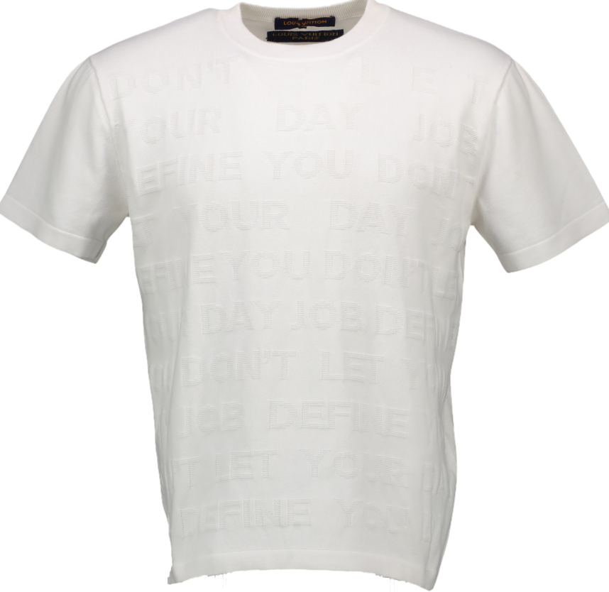 Louis Vuitton White X Virgil Abloh 'Don't Let Your Day Job Define You" Knit Tonal Letters T-shirt RARE UK M
