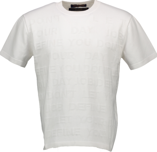 Louis Vuitton White X Virgil Abloh 'Don't Let Your Day Job Define You" Knit Tonal Letters T-shirt RARE UK M