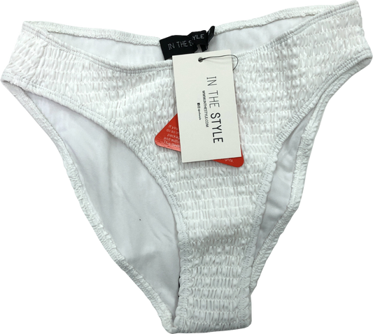 In The Style White Textured Crinkle High Waisted Bikini Bottoms UK 8