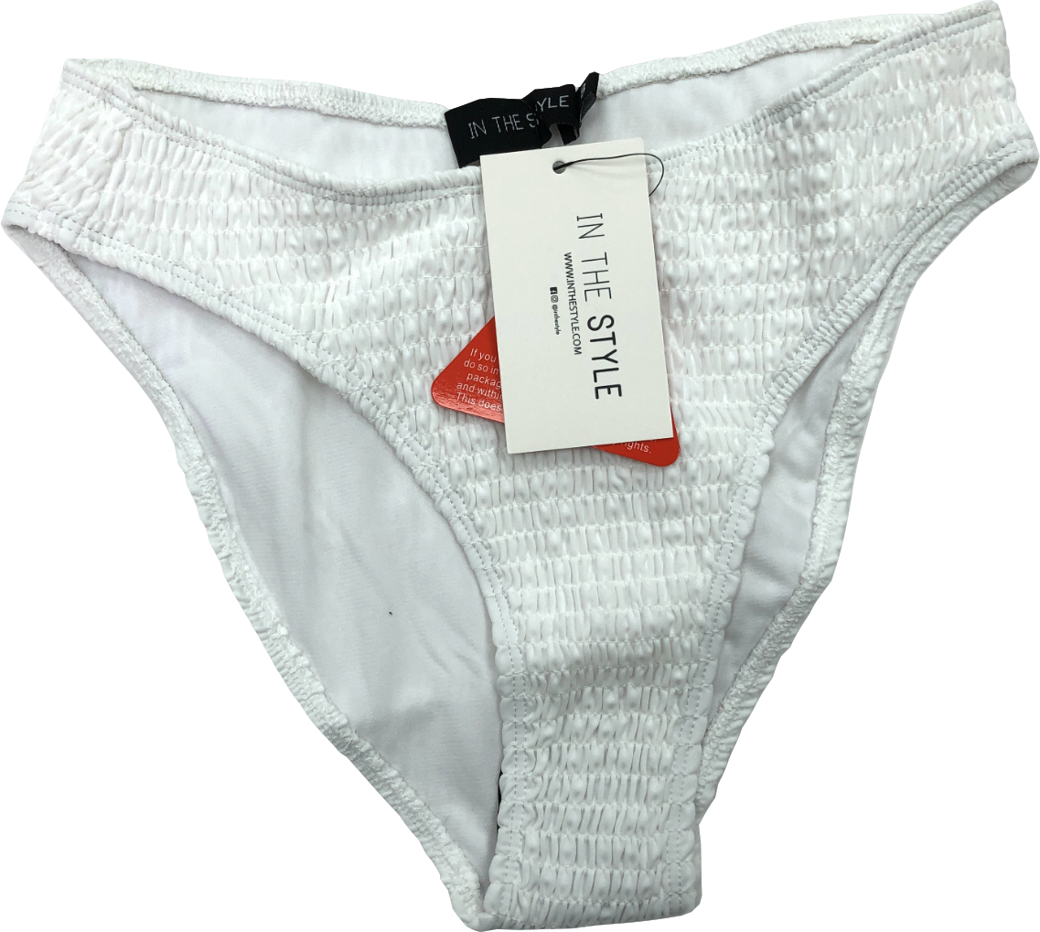 In The Style White Textured Crinkle High Waisted Bikini Bottoms UK 8