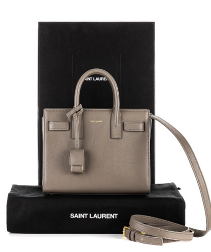 YVES SAINT LAURENT Fog Grey Leather Nano Sac De Jour Tote Bag