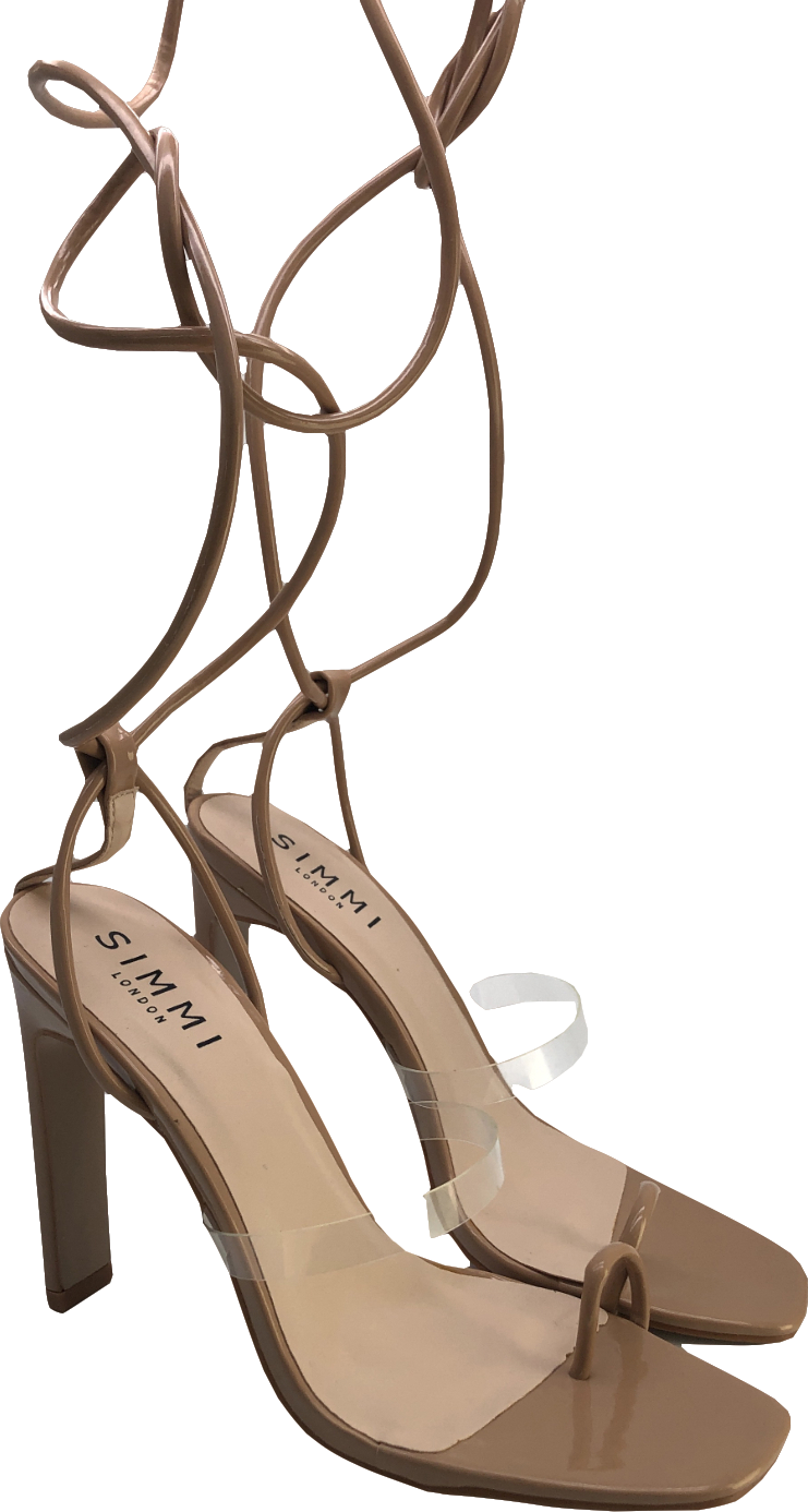 Simmi London Nude Patent Tie Up Stiletto Heeled Sandals UK 6 EU 39 👠