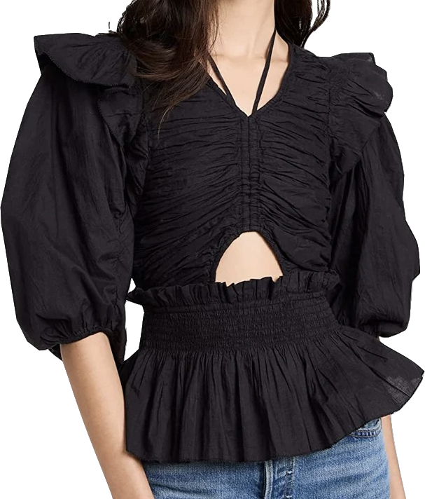 Sea New York Black Paco Solid Puff Sleeve Top BNWT UK S