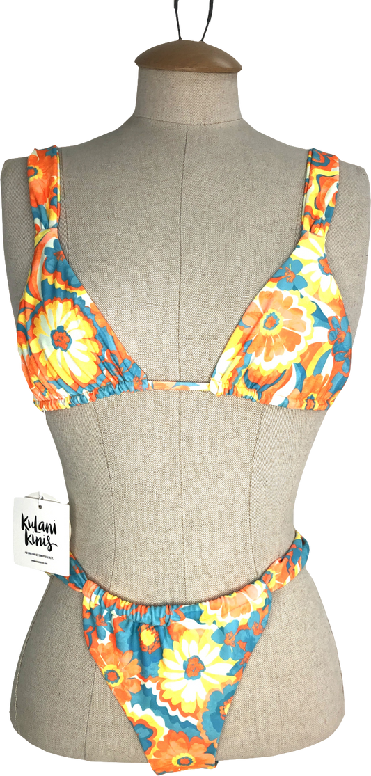 Kulani Kinis Multicoloured Miami Moon Slide Bralette & Ruched Thong Bikini UK S