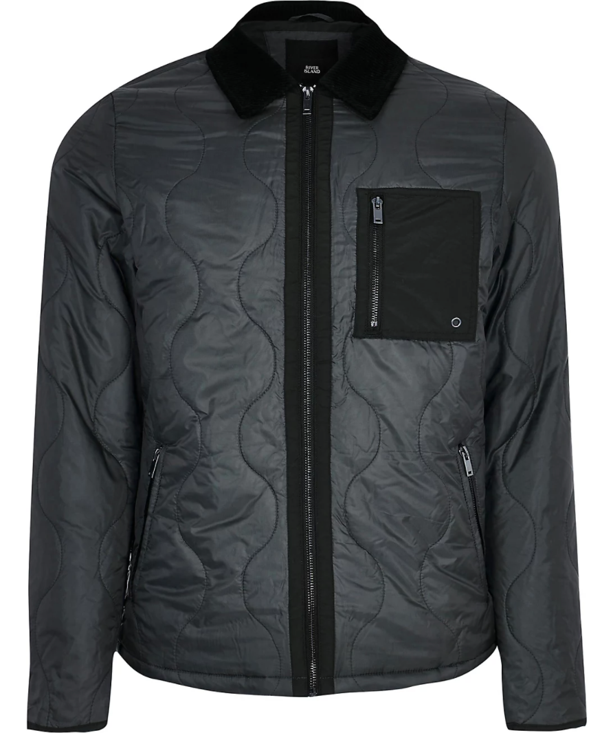 River Island Dark Grey Patch Pocket Quilted Jacket UK S