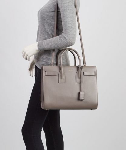 YVES SAINT LAURENT Light Grey Leather Small Sac De Jour Tote Bag