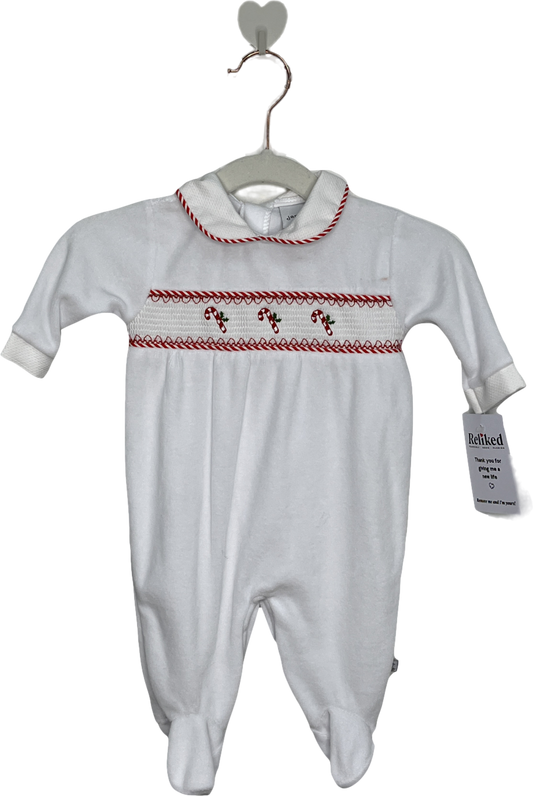 Dandelion White Candy Cane Velour Sleepsuit 3-6 Months