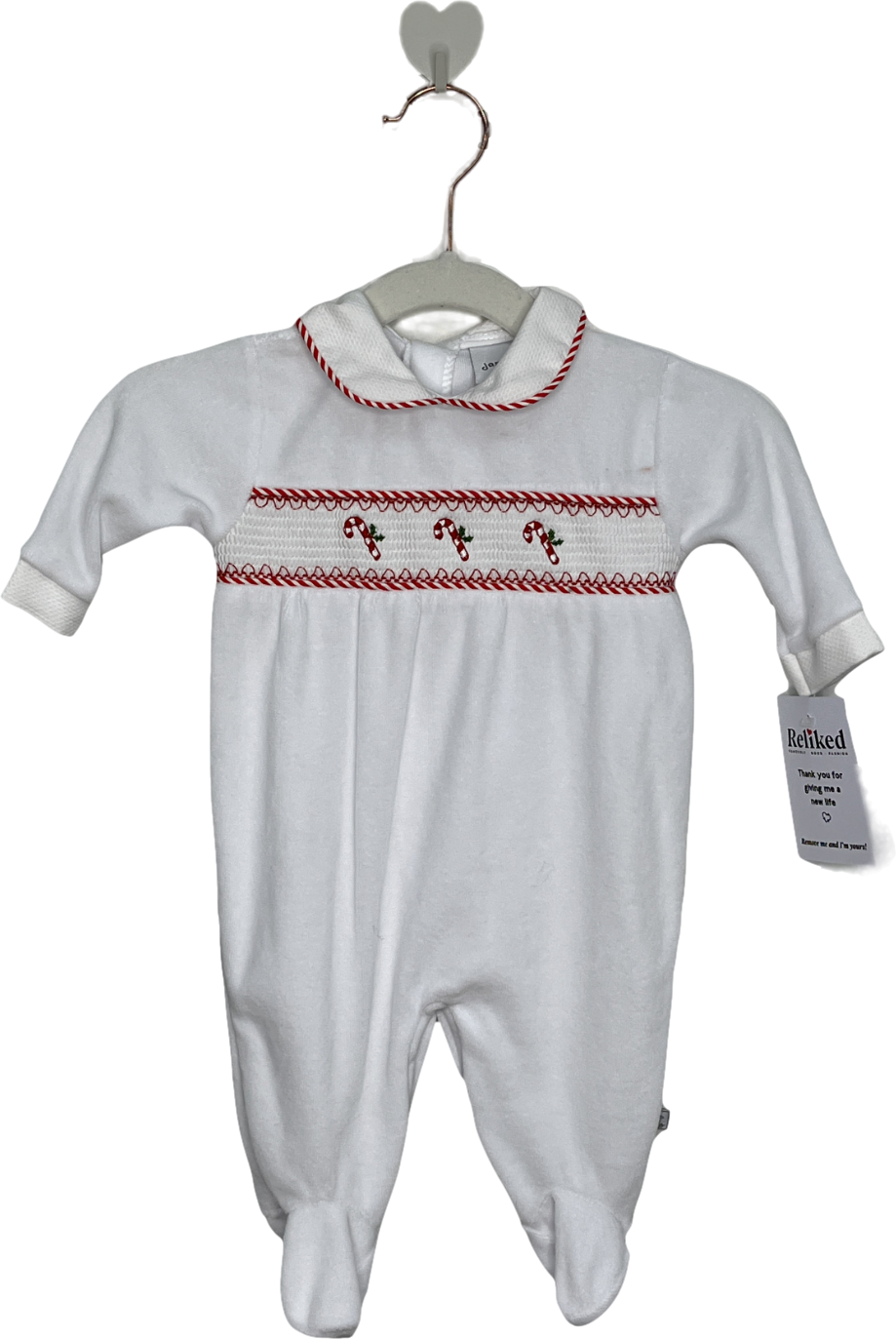 Dandelion White Candy Cane Velour Sleepsuit 3-6 Months