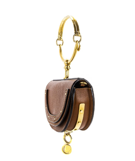 CHLOÉ Tan Brown Leather Nile Minaudière Bracelet Bag